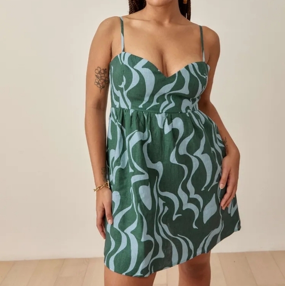 Reformation Martin Linen Dress in Mirage size 0 NWT - Picture 2 of 11